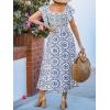 imageCUPSHE Womens Summer Midi Dress Paisley Square Neck Short Flutter Sleeve Smocked DressesBlue