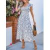 imageCUPSHE Womens Summer Midi Dress Paisley Square Neck Short Flutter Sleeve Smocked DressesBlue