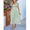 imageCUPSHE Womens Summer Midi Dress Paisley Square Neck Short Flutter Sleeve Smocked DressesGreen