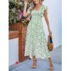 imageCUPSHE Womens Summer Midi Dress Paisley Square Neck Short Flutter Sleeve Smocked DressesGreen