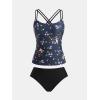 imageCUPSHE Womens Tankini Sets Scoop Neck Dual Crisscross Adjustable Straps Mid Rise Two Piece SwimsuitDark NavyFloral