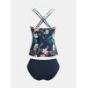 imageCUPSHE Womens Tankini Sets Scoop Neck Dual Crisscross Adjustable Straps Mid Rise Two Piece SwimsuitNavy BlueFloral
