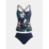 imageCUPSHE Womens Tankini Sets Scoop Neck Dual Crisscross Adjustable Straps Mid Rise Two Piece SwimsuitNavy BlueFloral