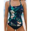 imageCUPSHE Womens Tankini Sets Scoop Neck Dual Crisscross Adjustable Straps Mid Rise Two Piece SwimsuitNavy BlueFloral