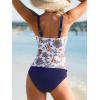 imageCUPSHE Womens Tankini Sets Two Piece Bathing Suits Square Neck Adjustable Straps Ruched Swimsuits SwimwearNavy BlueWhite Floral