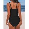 imageCUPSHE Womens Tankini Sets V Neck Mesh Scalloped Two Piece Bathing Suits Adjustable Straps Mid Rise SwimwearBlack