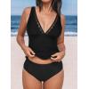 imageCUPSHE Womens Tankini Sets V Neck Mesh Scalloped Two Piece Bathing Suits Adjustable Straps Mid Rise SwimwearBlack