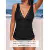 imageCUPSHE Womens Tankini Sets V Neck Mesh Scalloped Two Piece Bathing Suits Adjustable Straps Mid Rise SwimwearBlack