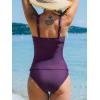imageCUPSHE Womens Tankini Sets V Neck Mesh Scalloped Two Piece Bathing Suits Adjustable Straps Mid Rise SwimwearDeep Purple