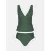 imageCUPSHE Womens Tankini Sets V Neck Mesh Scalloped Two Piece Bathing Suits Adjustable Straps Mid Rise SwimwearForest Green