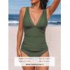 imageCUPSHE Womens Tankini Sets V Neck Mesh Scalloped Two Piece Bathing Suits Adjustable Straps Mid Rise SwimwearForest Green