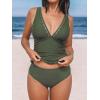 imageCUPSHE Womens Tankini Sets V Neck Mesh Scalloped Two Piece Bathing Suits Adjustable Straps Mid Rise SwimwearForest Green