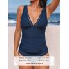 imageCUPSHE Womens Tankini Sets V Neck Mesh Scalloped Two Piece Bathing Suits Adjustable Straps Mid Rise SwimwearNavy Blue