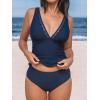 imageCUPSHE Womens Tankini Sets V Neck Mesh Scalloped Two Piece Bathing Suits Adjustable Straps Mid Rise SwimwearNavy Blue