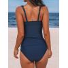 imageCUPSHE Womens Tankini Sets V Neck Mesh Scalloped Two Piece Bathing Suits Adjustable Straps Mid Rise SwimwearNavy Blue