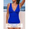 imageCUPSHE Womens Tankini Sets V Neck Mesh Scalloped Two Piece Bathing Suits Adjustable Straps Mid Rise SwimwearRoyal Blue