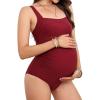 imageCUPSHE Maternity One Piece Swimsuit Square Neck Pregnancy Bathing Suit for Women Ruched Wide Straps Back CutoutBurgundy Red