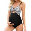 imageCUPSHE Maternity One Piece Swimsuit V Neck Pregnancy Bathing Suit for Women Front Twist Cutout Ruched Adjustable StrapsBlackWhiteGeo