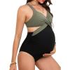imageCUPSHE Maternity One Piece Swimsuit V Neck Pregnancy Bathing Suit for Women Front Wrap Criss Cross Cutout Color BlockSage GreenBlack