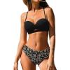 imageCUPSHE Womens Bikini Sets Sweetheart Neck Two Piece Bathing Suit Cutout Textured Adjustable Straps Mid Rise BottomBlackFloral