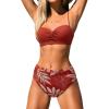 imageCUPSHE Womens Bikini Sets Sweetheart Neck Two Piece Bathing Suit Cutout Textured Adjustable Straps Mid Rise BottomBrick RedTropical