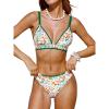 imageCUPSHE Womens Bikini Sets Two Piece Swimsuit V Neck Stitching Side Cutout Back Hook Adjustable StrapsWhite Green Floral