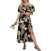 imageCUPSHE Womens Maternity Dresses for Photoshoot Ruffle Off Shoulder Short Sleeve Slit Hem Maxi DressBlack Tropical