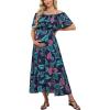 imageCUPSHE Womens Maternity Dresses for Photoshoot Ruffle Off Shoulder Short Sleeve Slit Hem Maxi DressBlue
