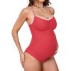 imageCUPSHE Womens Maternity One Piece Swimsuit Adjustable Strap Ruched Shell Stitched Back Cutout Bathing Suit for PregnancyStrawberry Red
