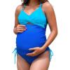 imageCUPSHE Womens Maternity Tankini Sets Two Piece Swimsuit V Neck Front Wrap Cutout Ruched Drawstring Color BlockCobalt Blue