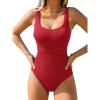 imageCUPSHE Womens One Piece Swimsuit Scoop Neck Textured Bathing Suit Cutouts Low Back Swimwear Wide StrapsRed