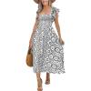 imageCUPSHE Womens Summer Midi Dress Paisley Square Neck Short Flutter Sleeve Smocked DressesBlack