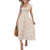 imageCUPSHE Womens Summer Midi Dress Paisley Square Neck Short Flutter Sleeve Smocked DressesNeutral