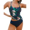 imageCUPSHE Womens Tankini Sets Scoop Neck Dual Crisscross Adjustable Straps Mid Rise Two Piece SwimsuitNavy BlueFloral