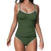 imageCUPSHE Womens Tankini Sets Two Piece Swimsuit Scoop Neck Mid Rise Adjustable Straps Shell Stitched XS4XLForest Green