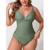 imageCUPSHE Women Plus Size One Piece Swimsuit V Neck Tummy Control Twisted Front Bathing Suit Adjustable StrapsOlive Green
