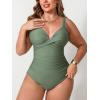 imageCUPSHE Women Plus Size One Piece Swimsuit V Neck Tummy Control Twisted Front Bathing Suit Adjustable StrapsOlive Green
