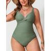 imageCUPSHE Women Plus Size One Piece Swimsuit V Neck Tummy Control Twisted Front Bathing Suit Adjustable StrapsOlive Green