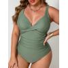 imageCUPSHE Women Plus Size One Piece Swimsuit V Neck Tummy Control Twisted Front Bathing Suit Adjustable StrapsOlive Green