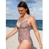 imageCUPSHE Women Swimsuit Plus Size One Piece Lace V Neck Ruched Front Tummy Control with Adjustable Wide StrapsGrayPink Floral