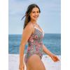 imageCUPSHE Women Swimsuit Plus Size One Piece Lace V Neck Ruched Front Tummy Control with Adjustable Wide StrapsGrayPink Floral