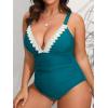 imageCUPSHE Women Swimsuit Plus Size One Piece Lace V Neck Ruched Front Tummy Control with Adjustable Wide StrapsTeal