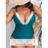 imageCUPSHE Women Swimsuit Plus Size One Piece Lace V Neck Ruched Front Tummy Control with Adjustable Wide StrapsTeal