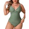 imageCUPSHE Women Plus Size One Piece Swimsuit V Neck Tummy Control Twisted Front Bathing Suit Adjustable StrapsOlive Green