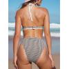 imageCUPSHE Womens Bikini Sets Two Piece Swimsuit High Waisted V Neck High Leg Cut Cheeky Bottom Bathing Suit Color BlockBrownBeige Gingham
