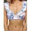 imageCUPSHE Womens Bikini Sets V Neck Ruffled Wide Adjustable Straps Bathing Suit Standard Rise Whip Stitch TrimBlue Floral