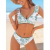 imageCUPSHE Womens Bikini Sets V Neck Ruffled Wide Adjustable Straps Bathing Suit Standard Rise Whip Stitch TrimGreen Floral