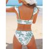 imageCUPSHE Womens Bikini Sets V Neck Ruffled Wide Adjustable Straps Bathing Suit Standard Rise Whip Stitch TrimGreen Floral