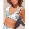imageCUPSHE Womens Bikini Sets V Neck Ruffled Wide Adjustable Straps Bathing Suit Standard Rise Whip Stitch TrimGreen Floral