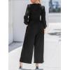 imageCUPSHE Womens One Piece Jumpsuits V Neck Long Lantern Sleeve Overalls Wide Leg Pants High Waist Rompers Vacation OutfitsBlack